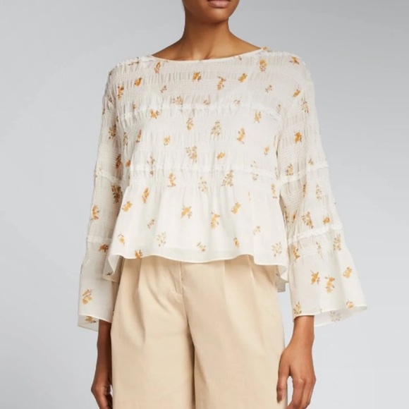 NWT Rebecca Taylor Marigold Fleur Ines Smocked Blouse Size Small women’s top - Picture 2 of 14